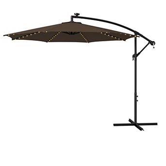 Costway 10FT Patio Solar-Lighted 112 LED Cantilever Offset Umbrella Crank Tilt Outdoor