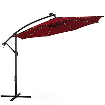 Costway 10FT Patio Solar-Lighted 112 LED Cantilever Offset Umbrella Crank Tilt Outdoor