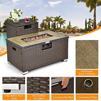 Costway 8PCS Patio Rattan Furniture Set Fire Pit Table Tank Holder Cover Deck