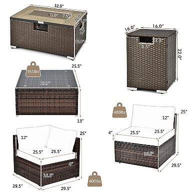 Costway 8PCS Patio Rattan Furniture Set Fire Pit Table Tank Holder Cover Deck