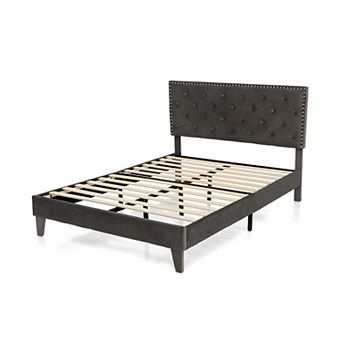 Costway Bed Frame Upholstered Platform Bed with Tufted Headboard Mattress Foundation