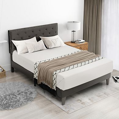 Costway Bed Frame Upholstered Platform Bed with Tufted Headboard Mattress Foundation