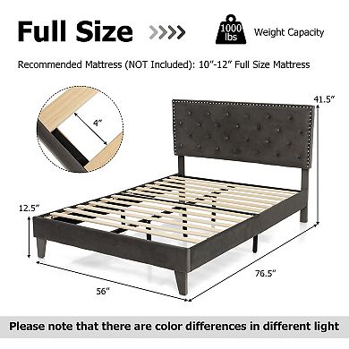 Costway Bed Frame Upholstered Platform Bed with Tufted Headboard Mattress Foundation
