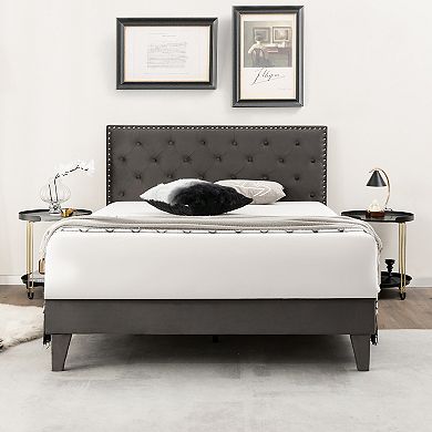 Costway Bed Frame Upholstered Platform Bed with Tufted Headboard Mattress Foundation