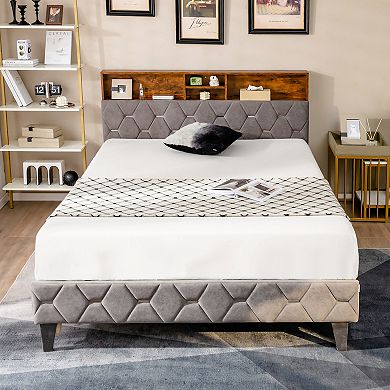 Costway Bed Frame Upholstered Platform Bed Mattress Foundation with Storage Headboard