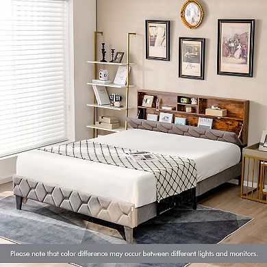 Costway Bed Frame Upholstered Platform Bed Mattress Foundation with Storage Headboard