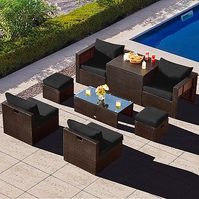 Costway 8PCS Patio Rattan Furniture Set Space-Saving Storage Cushion