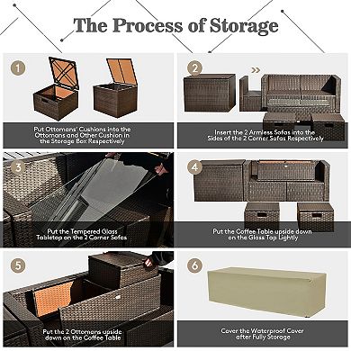 Costway 8PCS Patio Rattan Furniture Set Space-Saving Storage Cushion