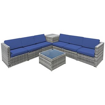 Costway 8 pc Wicker Sofa Rattan Furniture Set Patio Furniture w/ Storage Table
