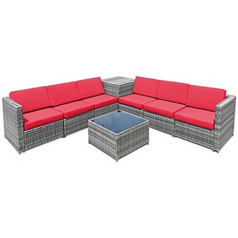 Costway 8 pc Wicker Sofa Rattan Furniture Set Patio Furniture w/ Storage Table