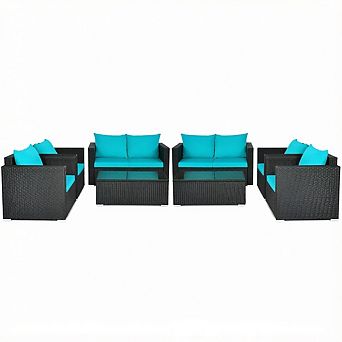 Costway 8 pc Patio Rattan Furniture Set Cushioned Sofa Chair Coffee Table