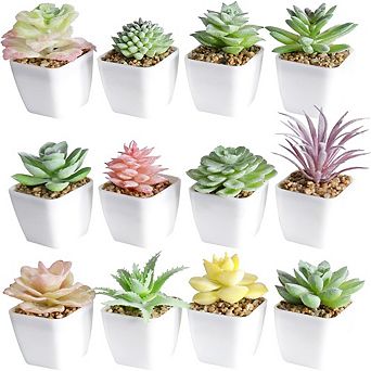 Artificial Faux Succulents in Pots, Mini Plastic Plant Decor for Home & Office