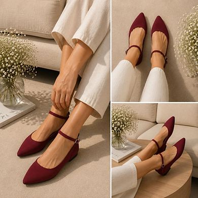 Emely-1 Pointed Toe Ankle Strap Ballet Flats for Women