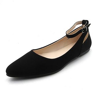 Emely-1 Pointed Toe Ankle Strap Ballet Flats for Women