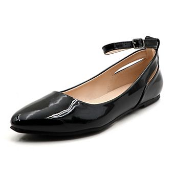 Emely-2 Patent Pointed Toe Ankle Strap Ballet Flats for Women