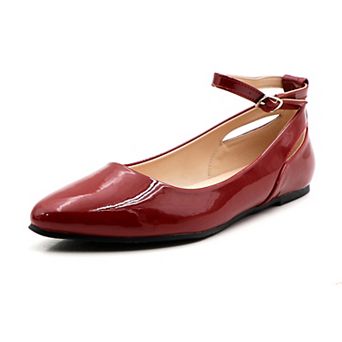 Emely-2 Patent Pointed Toe Ankle Strap Ballet Flats for Women
