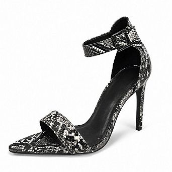 Borry-4 Snake Print Ankle Strap Pointed Toe Stiletto Heel Sandals