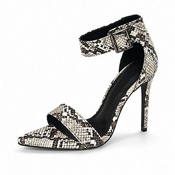 Borry-4 Snake Print Ankle Strap Pointed Toe Stiletto Heel Sandals