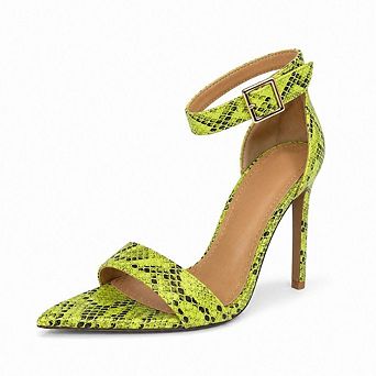 Borry-4 Snake Print Ankle Strap Pointed Toe Stiletto Heel Sandals