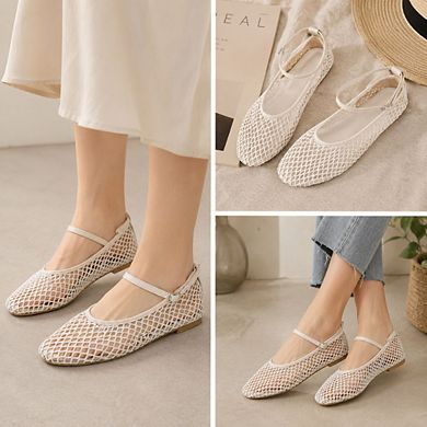 AD-Coral5 Mesh Mary Jane Ballet Flats