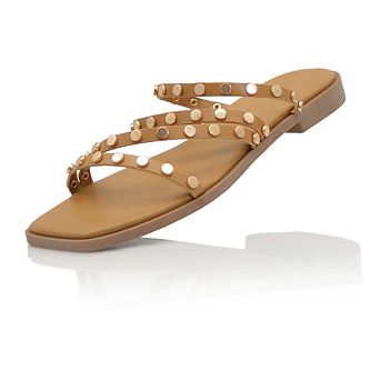 AD-Bottlenose5 Studded Multi Strap Slide Flat Sandals