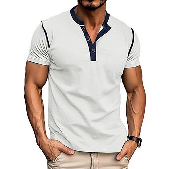 Men's Short Sleeve Henley T-Shirt, Teal Cotton Blend Casual Button Crew Neck Tee for Daily Wear