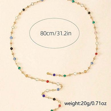 Dainty Boho Y-Shaped Long Colorful Crystal Bead Necklace for Women