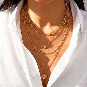 Women Gold Necklace Stack Layered Gold Necklace
