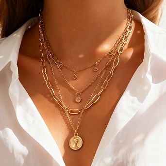 Women Gold Necklace Stack Layered Gold Necklace