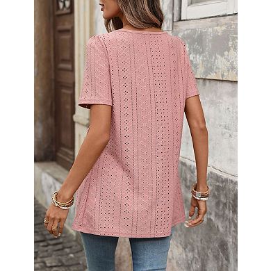 Summer Shirts for Women Trendy Square Neck Short Sleeve Button Blouse