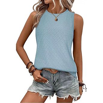 Womens Tank Tops Eyelet Loose Casual Summer Tops Sleeveless Shirts