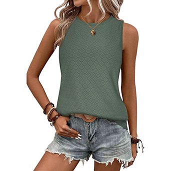 Womens Tank Tops Eyelet Loose Casual Summer Tops Sleeveless Shirts