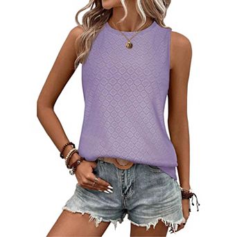Womens Tank Tops Eyelet Loose Casual Summer Tops Sleeveless Shirts