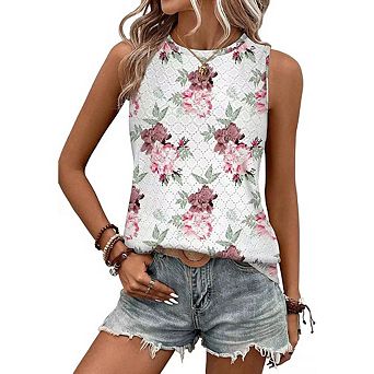 Womens Tank Tops Eyelet Loose Casual Summer Tops Sleeveless Shirts