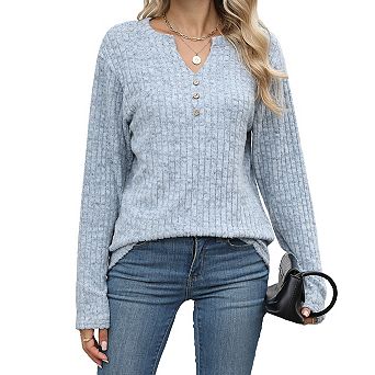 Womens Long Sleeve Shirts V Neck Dressy Casual Tunic Tops
