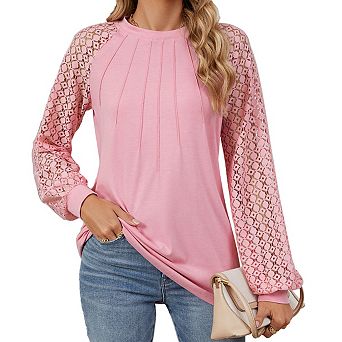 Womens Dressy Casual Lace Long Sleeve Shirt Tops