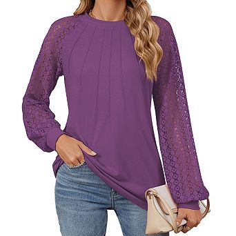 Womens Dressy Casual Lace Long Sleeve Shirt Tops