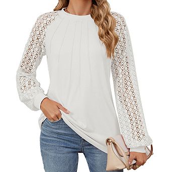 Womens Dressy Casual Lace Long Sleeve Shirt Tops