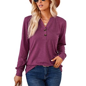 Womens Long Sleeve Tops V Neck Casual Shirts Button Dressy Trendy Blouses