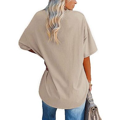 Women's V Neck Shirts Summer Half Sleeve Casual Loose Fit Tops