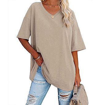 Women's V Neck Shirts Summer Half Sleeve Casual Loose Fit Tops