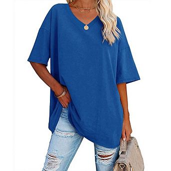 Women's V Neck Shirts Summer Half Sleeve Casual Loose Fit Tops