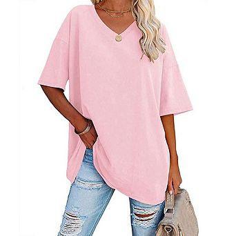 Women's V Neck Shirts Summer Half Sleeve Casual Loose Fit Tops