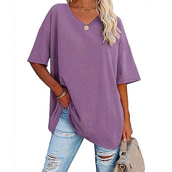 Women's V Neck Shirts Summer Half Sleeve Casual Loose Fit Tops