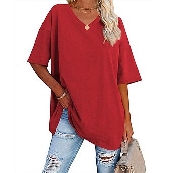 Women's V Neck Shirts Summer Half Sleeve Casual Loose Fit Tops