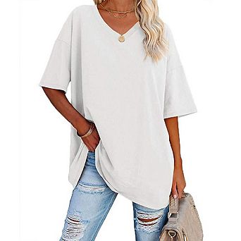 Women's V Neck Shirts Summer Half Sleeve Casual Loose Fit Tops