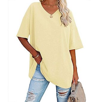 Women's V Neck Shirts Summer Half Sleeve Casual Loose Fit Tops