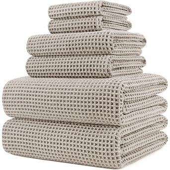 KSIZUIS 6 pc 430 GSM Waffle Weave Microfiber Bath Towel Set - Quick Dry & Lint Free