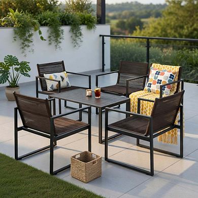 4 Piece All Weather PE Rattan Patio Conversation Set with Loveseat & Glass Coffee Table