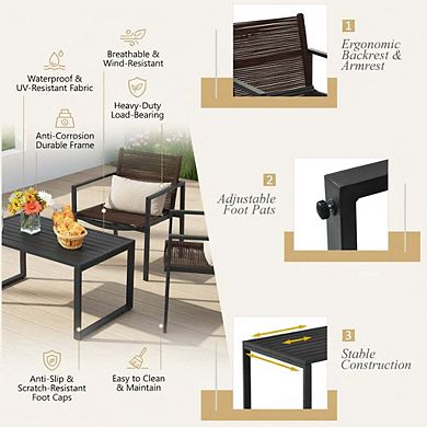 4 Piece All Weather PE Rattan Patio Conversation Set with Loveseat & Glass Coffee Table